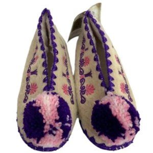 Girls Slippers Shoes Handmade Wool Leather Sole Greek Minas